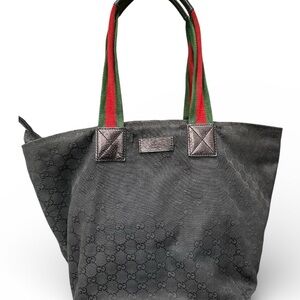 Gucci GG Monogram Black Canvas Tote with Web Straps